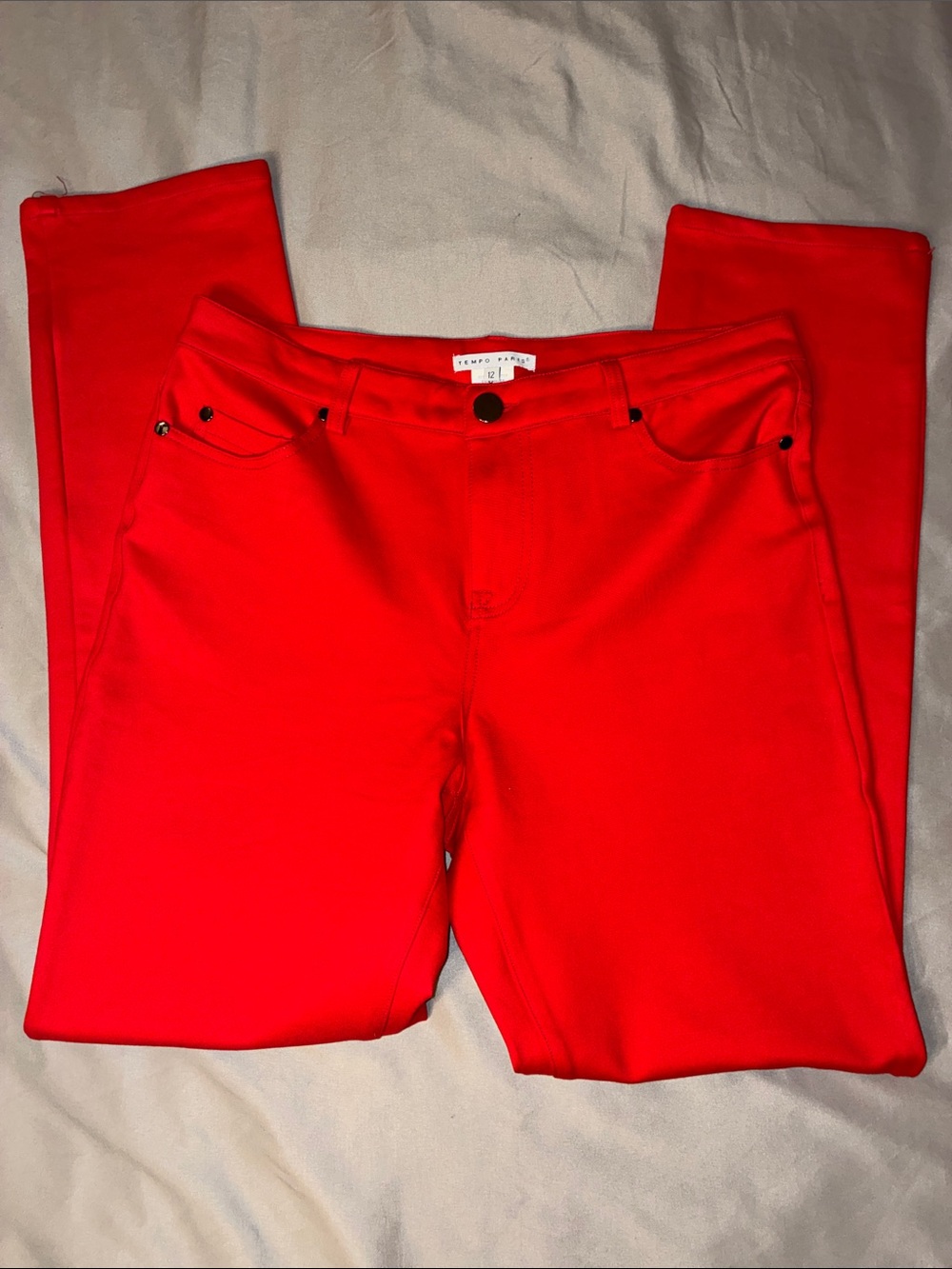 Tempo Paris Red Straight Leg Pants Women’s Size 12 - Picture 2 of 10